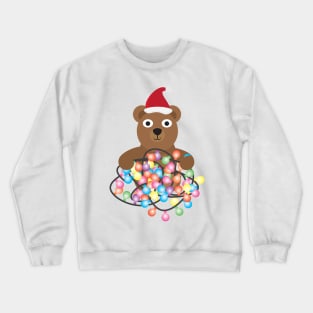 Cute Cartoon Bear with Santa Hat and Colorful Light Bunting Crewneck Sweatshirt